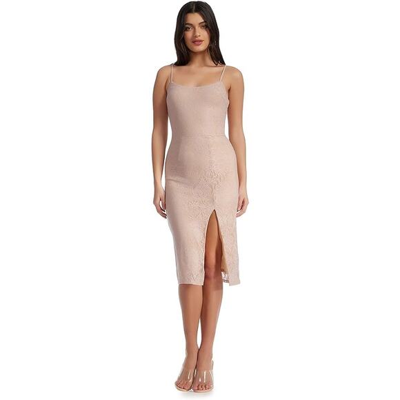 NWT Dress the Population Zahra Sheath Pink Lace Bodycon Midi Dress Size Large - Picture 1 of 12